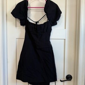 Zara Black Mini Dress with Puff Sleeves